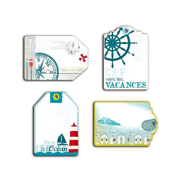 Surtido 4 tarjetas madera impresas Vue sur mer