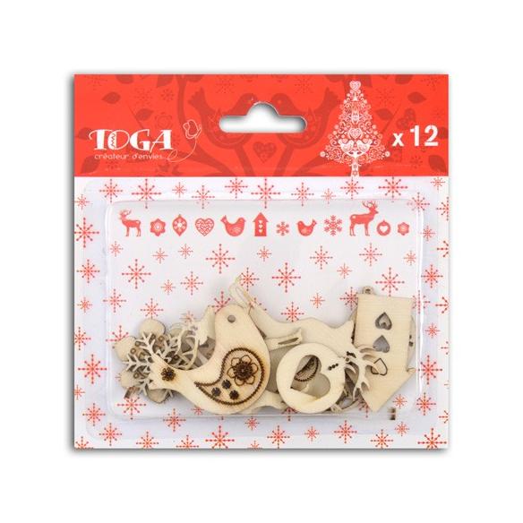 Conjunto de 12 formas en madera Navidad Escandinava