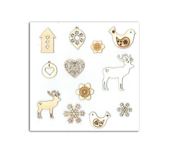 Conjunto de 12 formas en madera Navidad Escandinava