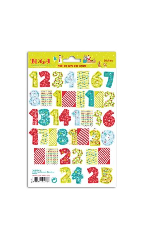 1 hoja Stickers Cifras 1 à 25 Navidad en el pais de los juguetes