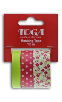 Masking tape x3 - flores/topos/frambuesa/anís - 5m
