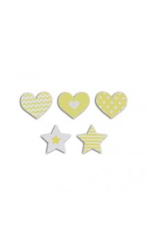 Conjunto 25 confettis madera - corazones/estrellas-verde