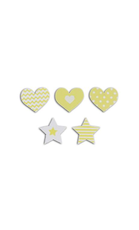 Conjunto 25 confettis madera - corazones/estrellas-verde