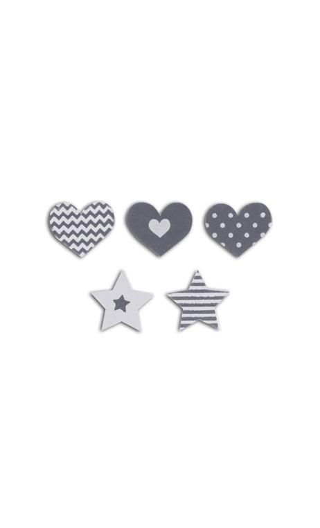 Conjunto 25 confettis madera - corazones/estrellas-gris