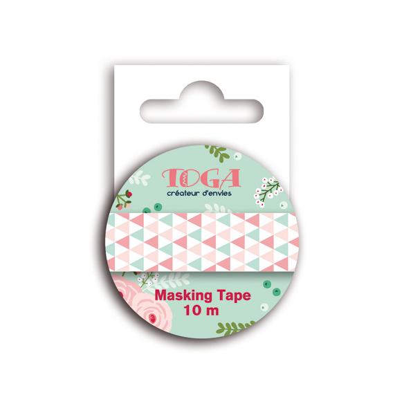 Masking tape triángulos vert rose - 10m