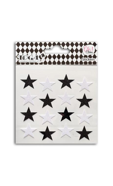 16 estrellas glitter negro/Blanco