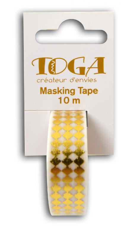 Masking tape Blanco rombos dorados-10m