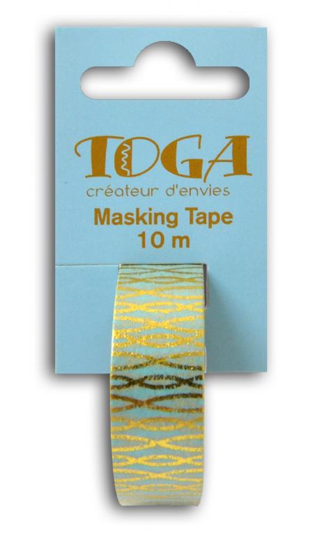 Masking tape azul hilos enlazados dorados-10m