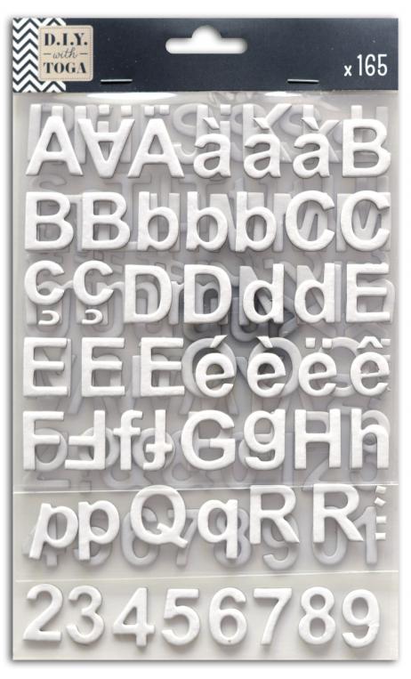3 hojas pegatinas alfabeto chipboard blanco