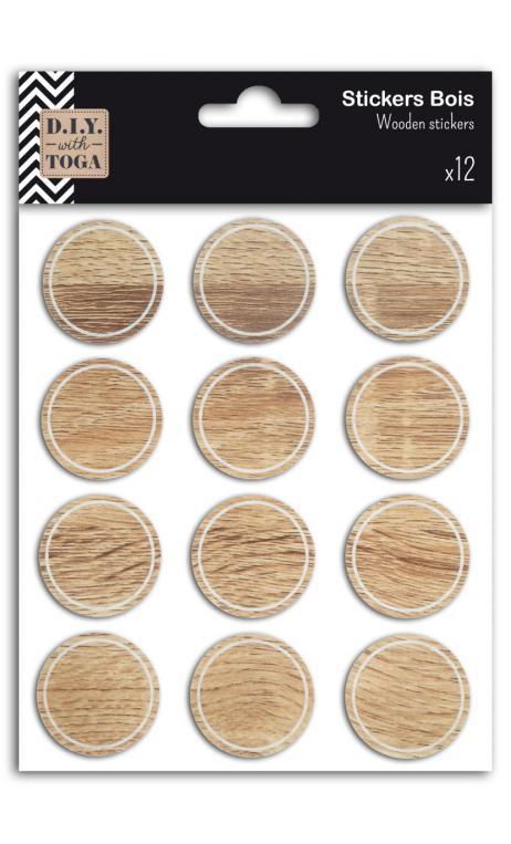 12 etiquetas adhesivas redondas madera