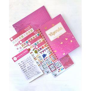 Kit Agenda "PEGA,PAPEL O TIJERAS" Rosa