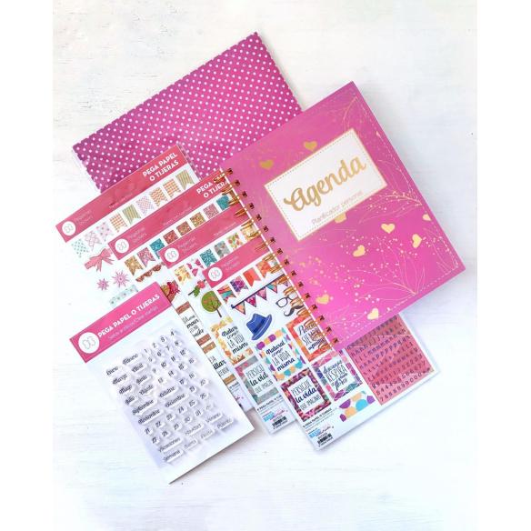 Kit Agenda "PEGA,PAPEL O TIJERAS" Rosa