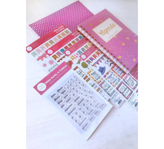 Kit Agenda "PEGA,PAPEL O TIJERAS" Rosa