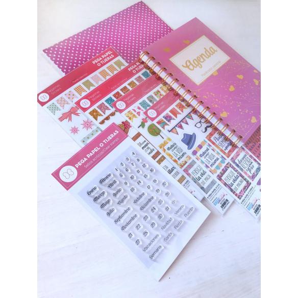 Kit Agenda "PEGA,PAPEL O TIJERAS" Rosa