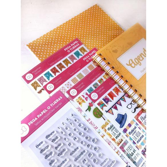 Kit Agenda "PEGA,PAPEL O TIJERAS" Amarillo