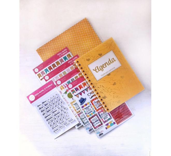 Kit Agenda "PEGA,PAPEL O TIJERAS" Amarillo