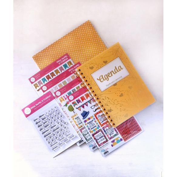 Kit Agenda "PEGA,PAPEL O TIJERAS" Amarillo