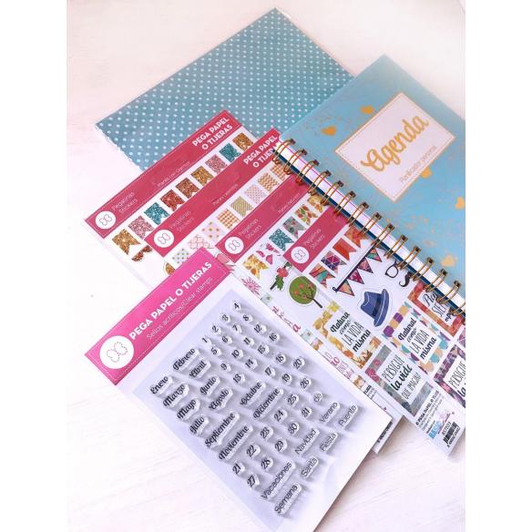 Kit Agenda "PEGA,PAPEL O TIJERAS" Azul