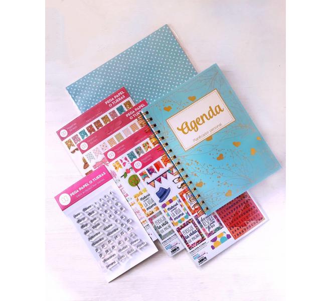 Kit Agenda "PEGA,PAPEL O TIJERAS" Azul