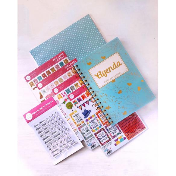 Kit Agenda "PEGA,PAPEL O TIJERAS" Azul