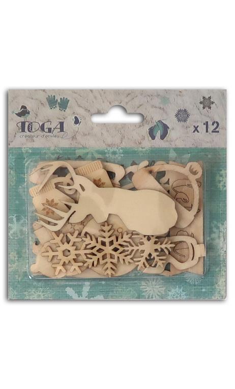 Assortment of 12 wooden shapes Let it snow