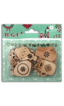 Assorted 12 shapes wood Merry Christmas