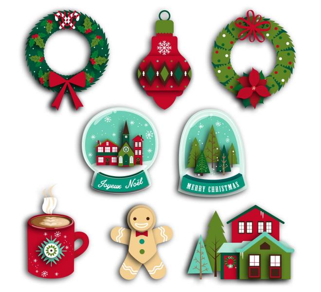 Leaf with 8 trimmed shapes 3d Merry Christmas