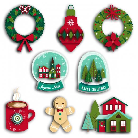 Leaf with 8 trimmed shapes 3d Merry Christmas