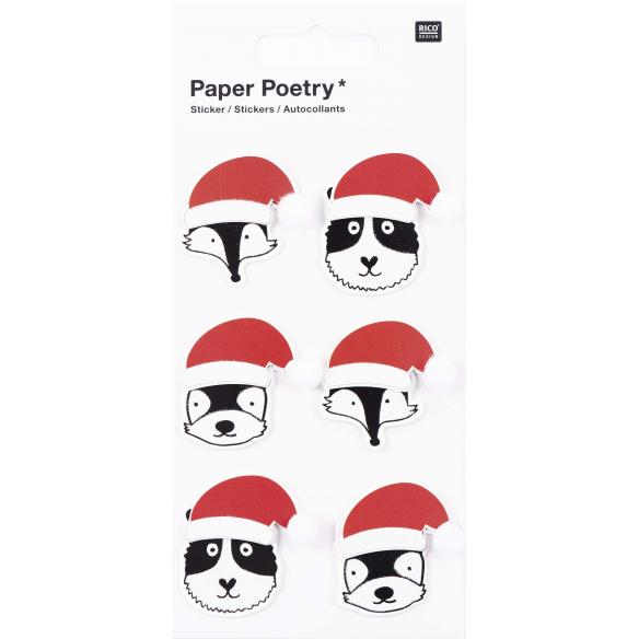 Stickers 3D,animal s. gorro sta.claus