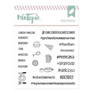 Sellos acrílicos Hashtags deliciosos 10 cm x 10 cm