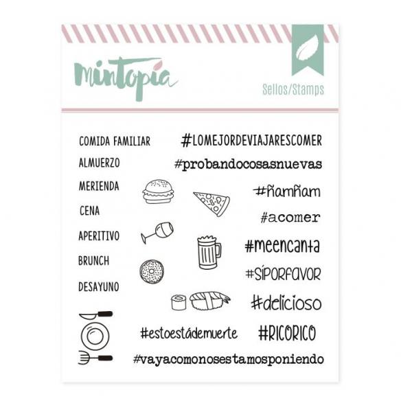 Sellos acrílicos Hashtags deliciosos 10 cm x 10 cm