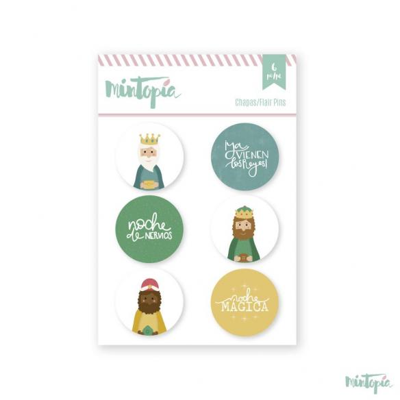 Set de chapas Ya vienen los Reyes 6 piezas