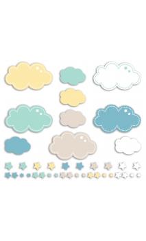 Assorted 20 trimmed shapes Yellow Blue Mint Clouds
