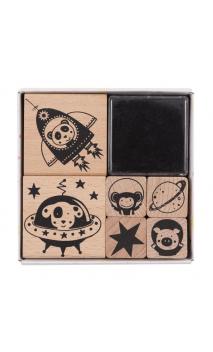 Set sellos madera astronaut, fsc 100%