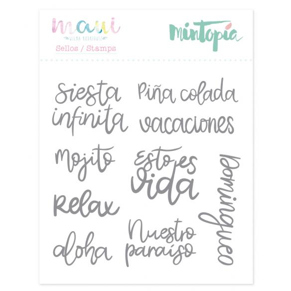 Sello Palabras veraniegas 10,5 cm x 10,5 cm