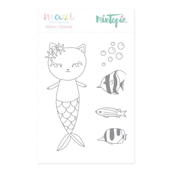 Sello Gato sirena 7 cm x 9 cm