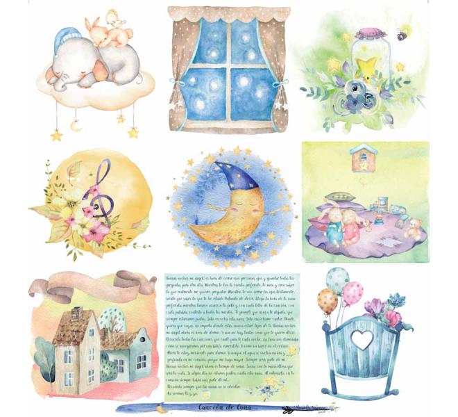 Canción de Cuna 6 papeles +1  Recortable  para scrapbooking Manoli Navarro"