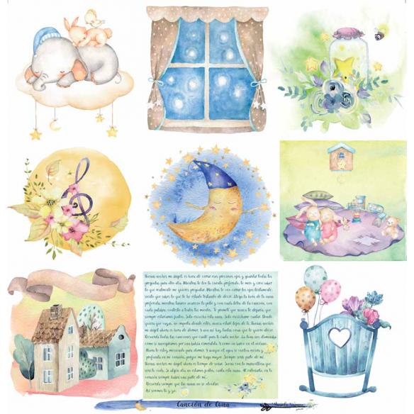 Canción de Cuna 6 papeles +1  Recortable  para scrapbooking Manoli Navarro"