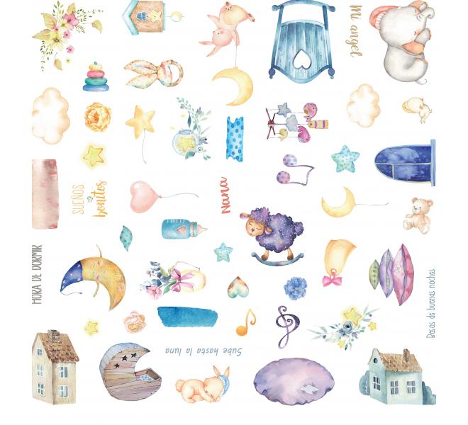 Canción de Cuna 6 papeles +1  Recortable  para scrapbooking Manoli Navarro"