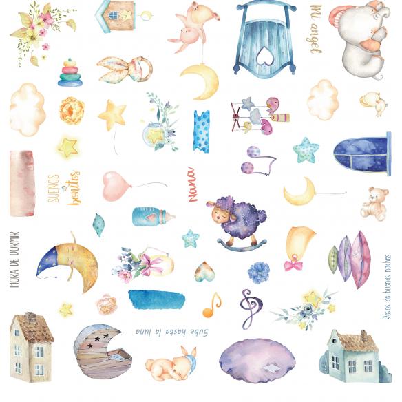 Canción de Cuna 6 papeles +1  Recortable  para scrapbooking Manoli Navarro"