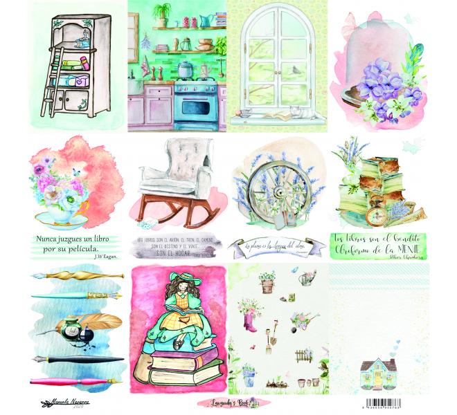 Lavanda &Book  6 papeles +1  Recortable  para scrapbooking  Manoli Navarro