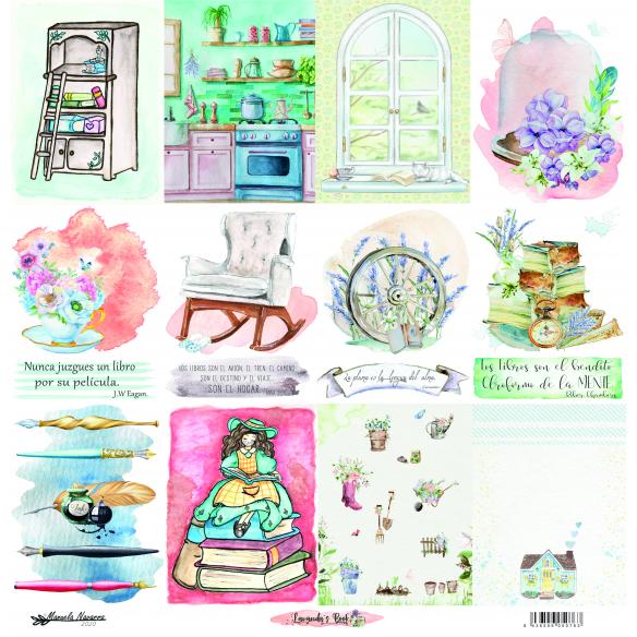Lavanda &Book  6 papeles +1  Recortable  para scrapbooking  Manoli Navarro