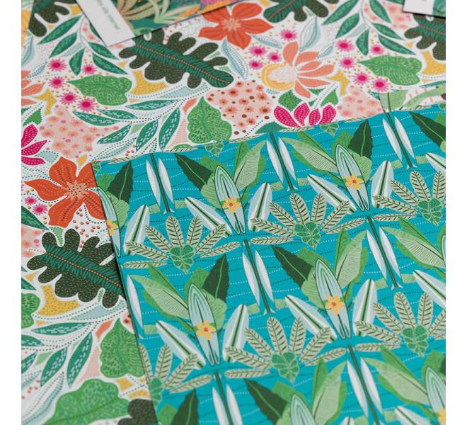 Surtido de  6 papeles  impresos a dos caras 30,5x30,5 cm Trop Green