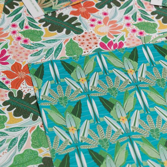 Surtido de  6 papeles  impresos a dos caras 30,5x30,5 cm Trop Green