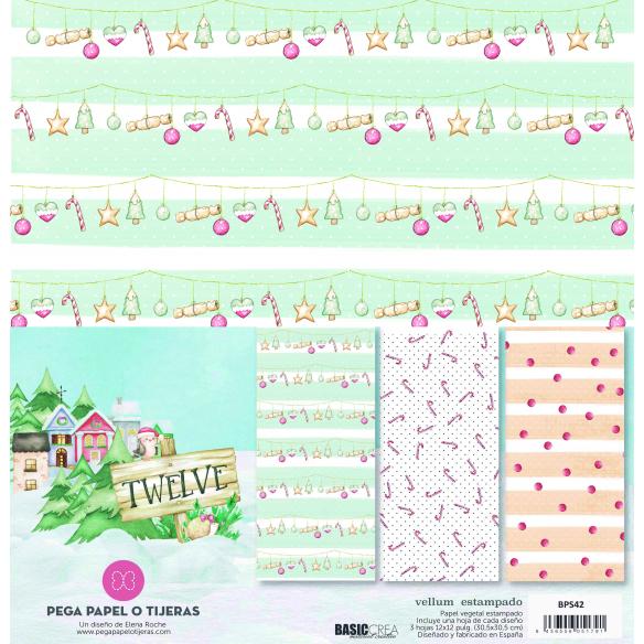Papel Velum Estampado a una cara Twelve II - 3 Hojas 30,5x30,5 cm