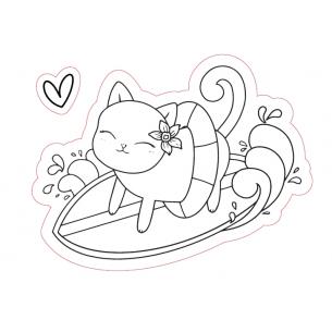 Sello Aloha Gatito surfeando