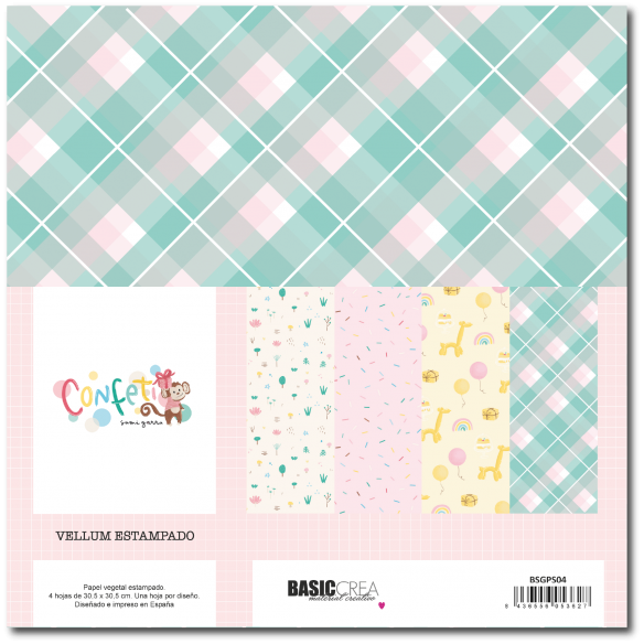 VELLUM1 "Confeti"4  hojas  12"x12" a todo color