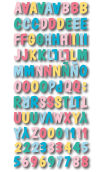 Alfabeto Puffy "Confeti"103 piezas adhesivas(78 letras/25 números)3D  a color