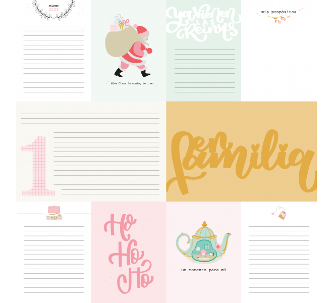 Bloc con 6 papeles Básicos a doble cara y 6 recortables a una cara