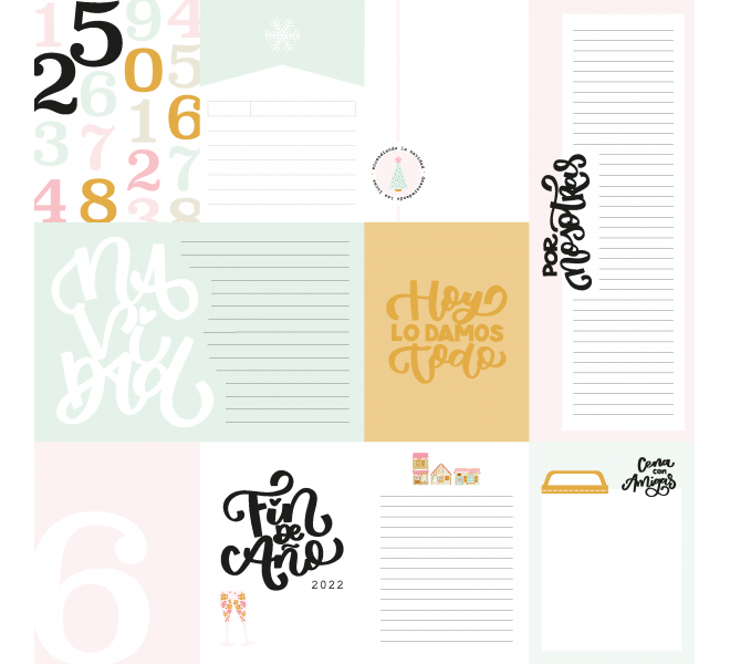 Bloc con 6 papeles Básicos a doble cara y 6 recortables a una cara